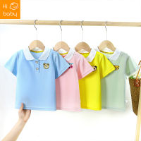 Childrens Short-Sleeved Summer New Boys and Girls Loose Children and Teens Short Sleeve T-shirt Polo Collar Solid Color Top T-shirt