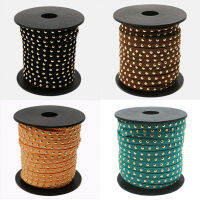 Pandahall 1Roll Golden Aluminum Studded Korea Faux Suede Cord for jewelry making, 5x2mm; about 20yardsroll