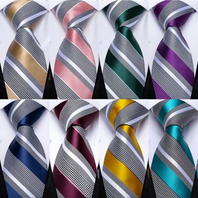 Classic Striped Men Tie Pink Green Blue Silk Tie Set For Men Handkerchief Cufflinks Wedding Formal Neck Tie Gfit For Men DiBanGu