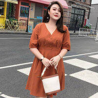 【Ready Stock】 胖妹妹大码女装短袖显瘦2021韩版小众遮肚连衣裙减龄夏季A字中裙 longuette dress