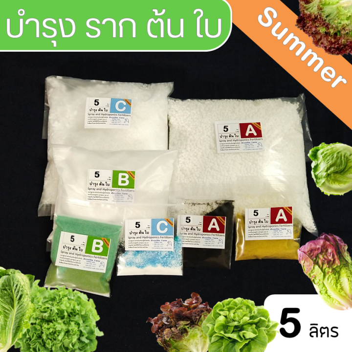 ปุ๋ย-abc-hydroponics-summer-สำหรับผักไฮโดรโปนิกส์-ชุดทนร้อน-ชนิดแห้ง-ชุด-5-ลิตร-a-5l-b-5l-และ-c-5l-สูตรทานใบ-new