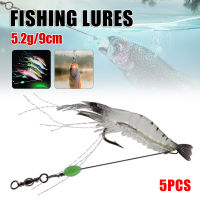 LO【Ready Stock】5Pcs 9Cm 5.2G Luminous กุ้งล่อซิลิโคนเหยื่ออ่อนประดิษฐ์พร้อมตะขอหมุนกุ้ง Soft Lure อุปกรณ์ตกปลา