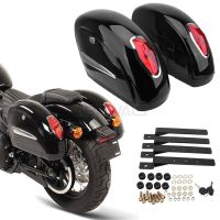 Universal Motorcycle Saddle Bags Side Luggage Bag W/ Retro Oval Red Light Fork Tool For Harley Honda Yamaha Suzuki Tou