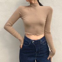 Spot parcel post Basic Style Solid Color Turtleneck Top Autumn and Winter Undershirt Multi-Color Slim Fit Slimming and Short Navel Pullover Long Sleeve T T-shirt