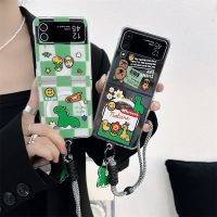 Korean Cute Cartoon Magnetic Mag safe Case For Samsung Galaxy Z Flip 5 4 3 Stylish Bracelet Strap for z Flip3 Flip4 Clear Capa