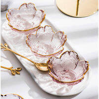 3Pcs Nordic Tableware Gold Inlay ชามซอสแก้วสไตล์ญี่ปุ่น Cherry Blossoms Seasoning แผ่นมินิน้ำส้มสายชูจานอุปกรณ์ครัว