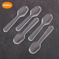 [HOT QIKXGSGHWHG 537] 200ชิ้นมินิพลาสติกใสช้อนทิ้ง Flatware สำหรับเยลลี่ไอศครีมขนม