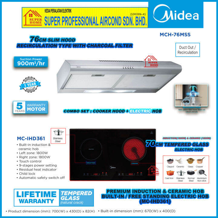 Midea Electric Hob MC-IHD361 70cm Tempered Glass ((Build-in / Free ...