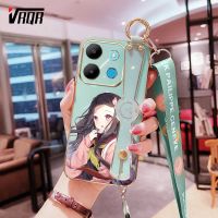 เคสโทรศัพท์ VRQR สำหรับ Infinix Note 30i Note 30 Pro 4G 5G Note 30 VIP Smart 7 Tecno Camon 20 Pro 4G 5G Tecno CK6 CK6n CK7n X6710 X678 X6711 X6833B X6515ลวดลายสาวอะนิเมะน่ารักหรูหราเคสซิลิโคนนิ่มพร้อมเชือกยาวเคลือบ