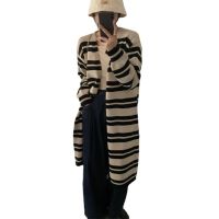 Spot parcel post2022 Early Autumn New Contrast Color Striped Mid-Length Sweater Coat Female Gentle Soft Glutinous Knitted Cardigan Top