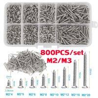 200/800 buah M2 M3 Set sekrup Self-Tapping sekrup baut Stainless Steel lintas kepala datar pengencang kotak untuk pertukangan