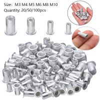 100/50/20Pcs M3 M4 M5 M6 M8 M10 Aluminum Alloy Rivnut Flat Head Threaded Rivet Insert Nutsert Cap Rivet Nut