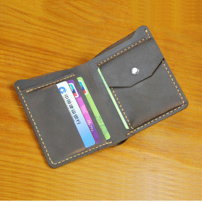MUNUKI กระเป๋าสตางค์หนังแท้เครซีฮอร์สวินเทจทำด้วยมือสำหรับผู้ชายคลิปเงินหนังแบรนด์เดิมกระเป๋าใส่เงินสำหรับผู้ชายกระเป๋าสตางค์สั้นสองพับพร้อมกระเป๋าใส่เหรียญและ WF211แนวตั้งกระเป๋าเก็บบัตร