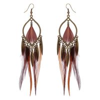 Fashion Exotic European Alloy Feather Long Drop Earrings for Women Girls