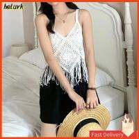 HELUVK เสื้อท่อนบนผ้าฝ้ายถักโครเชต์โบโฮปักลายสวยงาม Cami Halter ฤดูร้อน