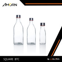 JJGLASS - (AMORN) SQUARE  BTC - ขวดแก้ว ขวดเครื่องดื่ม ขวดใส ทรงเหลี่ยม พร้อมฝาอลูมิเนียม มีให้เลือก 3 ขนาด