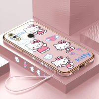 เคสใส่โทรศัพท์เคสสำหรับ Realme 5 Pro Realme 5i 5 5 5 5S Realme 3 Pro ฟรีสายคล้อง Realme3 + แมวลูกแมวน่ารักชุบโครงสี่เหลี่ยมจัตุรัสเคสโทรศัพท์เคสนิ่มสุดหรู