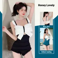 Honey Lovely new swimwear female PCs single single ruffled swimming professional bow backless hot fountain 2022 HON1024