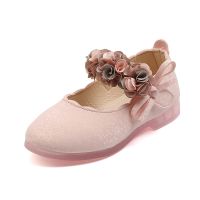 【hot】✘  Toddlers Shoes Kids Flats With Flowers Bow-knot Soft Glitter Leather Childrens Wedding Floral 22-31