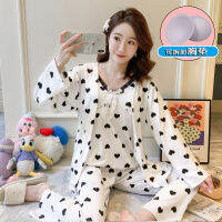 Pajamas womens suspenders printed chest pads 3-piece set 2022 new ins Korean version of the trend lace high-quality home wear