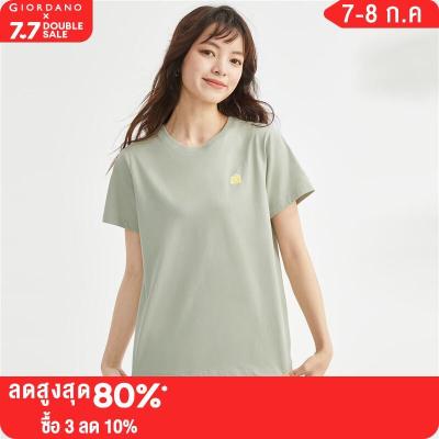 GIORDANO Women T-Shirts Small Embroidery Summer Tee 100% Cotton Crewneck Short Sleeve Comfort Fashion Casual Tshirts 13323221
