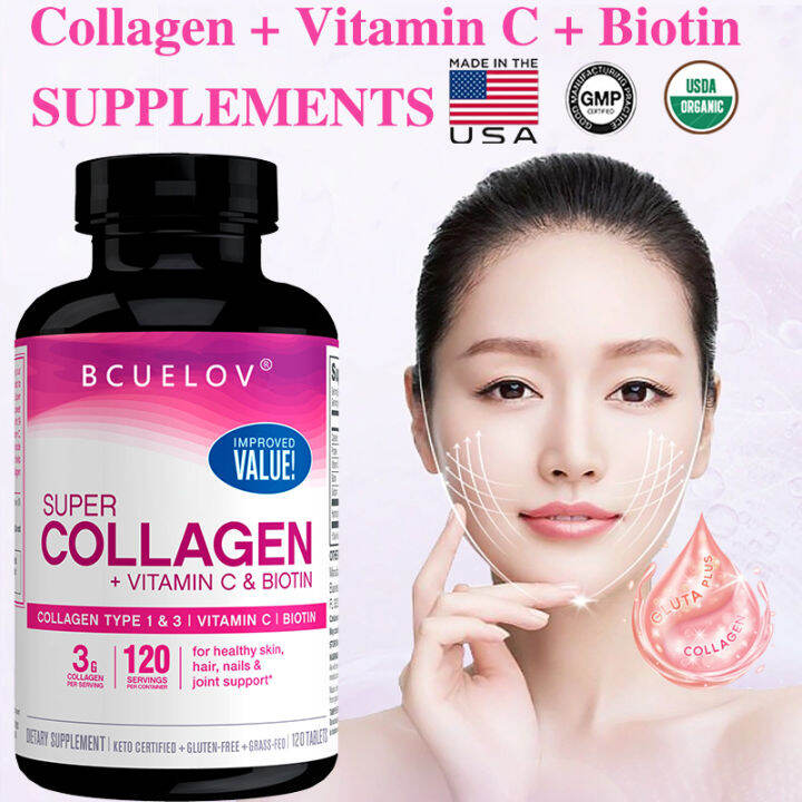 bcuelov super collagen with vitamin C capsules whitening supplement