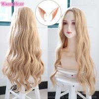 70Cm Long Galadriel Wig With Ears Women Girl Role Play Blonde Wavy Hair Elf Queen Cate Blanchett Fancy Wigs + A Wig Cap