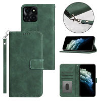 เคสโทรศัพท์กระเป๋าแบบพับได้สำหรับ Honor X 6A X 5Plus X5Plus X6A 2023พร้อมสายคล้องมือใหม่ผิวด้านแบบเกล็ดน้ำแข็งขาตั้งแบบพับหนนัง PU เคสกระเป๋าโทรศัพท์กันกระแทก