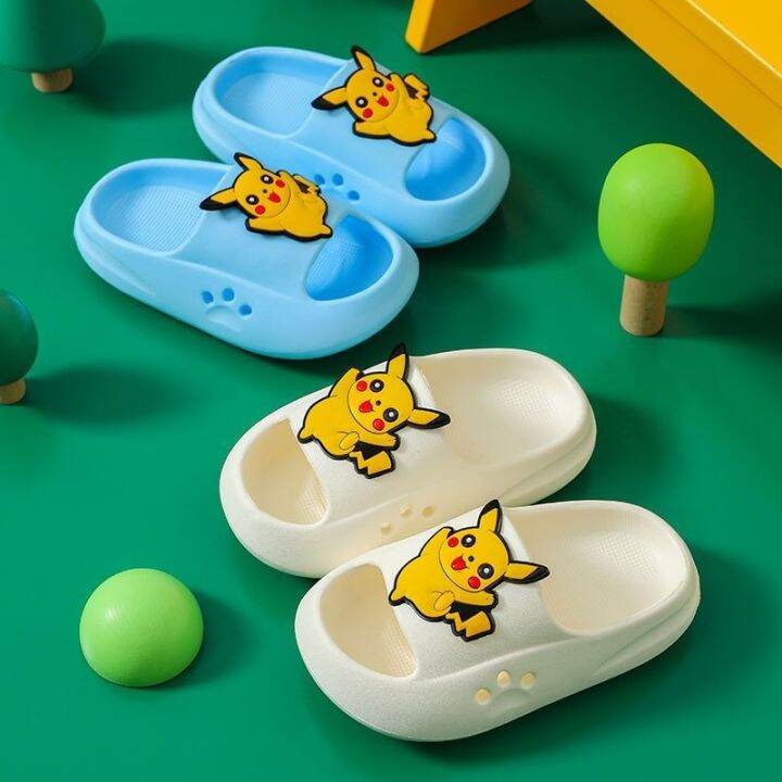 july-pikachu-stepping-on-shit-feeling-childrens-slippers-boys-and-girls-non-slip-soft-bottom-baby-thickened-bathroom-parent-child-models-mute