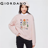 GIORDANO Women ARTAND Series Sweatshirts Flowers Print Fleece-lined Sweatshirts Crewneck Fashion Casual Sweatshirts 99393292