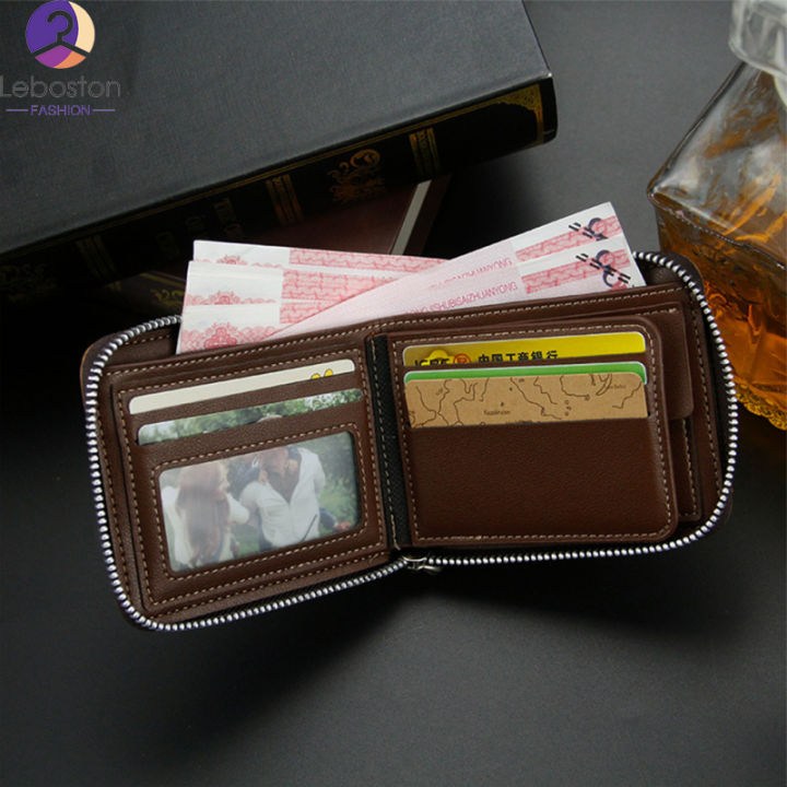 ที่ใส่การ์ดแบบลำลองสองพับสำหรับสีทึบแฟชั่นแนวเรโทร-dompet-koin-ผู้ชาย