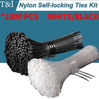 1000 PCS Self-locking Cable Tie Nylon Tie Zip Ties White/Black Plastic Strong Snap High Temperature Resistant Twine Tie Wire Tie Cable Management