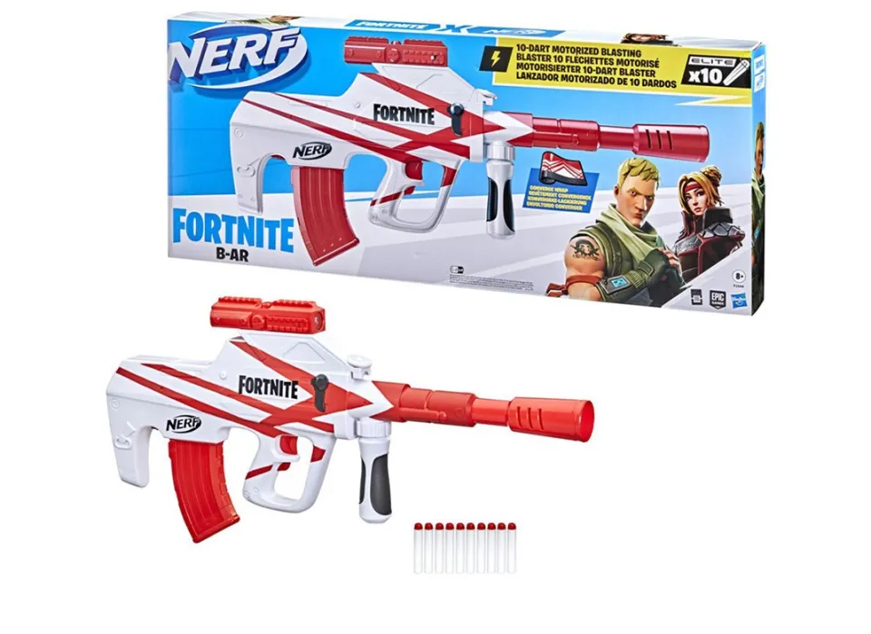 Nerf Fortnite Blue Shock Dart Blaster, 10-Dart Clip, 10 Elite Nerf