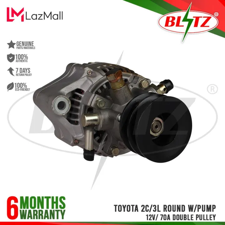 Blitz Alternator Assembly Toyota 2c3l Round Wpump 12v 70a Double Pulley 6 Months Warranty 9935