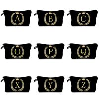 Travel Cosmetic Bag Womens Makeup Bag Large Capacity Student Pencil Case For Girls Gold Initial Crown Personalized Name Pouch