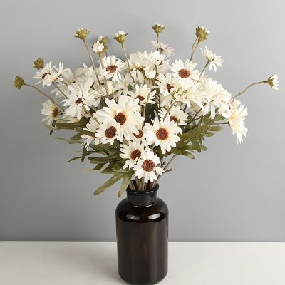 （A SHACK） ดอกไม้ประดิษฐ์ผ้าไหมดอกเบญจมาศ5หัว ArtificialFake ดอกไม้ตกแต่ง ForWedding ตกแต่ง