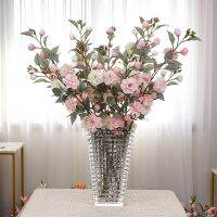 【LZ】▤  90cm Alta Simulação Camellia Peach Plum Blossom Long Branch Home Sala De Estar Mesa Decoração De Casamento Artificial Falso Flor