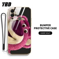 YBD Cartoon Disney เคสโทรศัพท์หมีสตรอเบอร์รี่สำหรับ infinix Hot 12 Play NFC Hot 12i X665B X665 X6817B X6816C X6816 X6816D มันวาวป้องกันการแตกฝาหลัง TPU นิ่ม (ฟรีสายคล้อง)