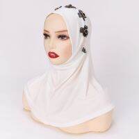 Pure color crystal ma lazy head hand sewn flowers crystal hui render cap Malay Muslim scarf fabric