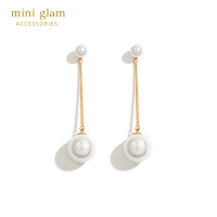 Miniglam Double White Pearl Ball Drop Earrings ต่างหูมุกทรงกลมแบบยาวสีขาว