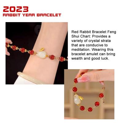 2023 New Trendy Cute Rabbit Charm Bracelet For Women Birthday Red Crystal Beaded Luck Gifts Bracelets Friends Good Beads Girls G6K5