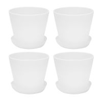 4X Plastic Plant Flower Pot Planter with Saucer Tray Round Gloss Home Garden Decor, White Upper -, 10cm