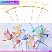 KLOMKZ 5/10PCS 3D ลาน เครื่องประดับสนามหญ้า ตกแต่งสวน ด้วย Stem ผีเสื้อจำลอง แมลงปอประดิษฐ์ แท่งบาง