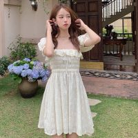 Little Daisy dress sweet French style square collar puff sleeve spring waist-slimming dress women