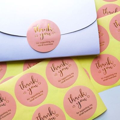 600Pcs Thank You Sticker Pink Round wholesale Bronzing package sealing label DIY Envelope Stationery Stickers  2inch Stickers Labels
