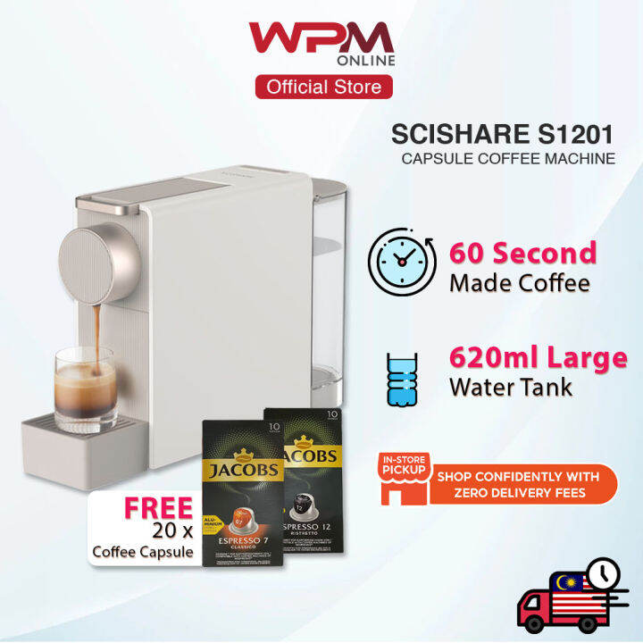 Scishare 19 Bar Capsule Coffee Machine S1201 Gold Nespresso Capsules