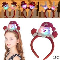 （A VOGUE）○ Christmas Headband Santa Claus Reindeer Snowman Bear Hair Band Luminous Double Head Decoration