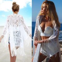 FN946N Summer Beach Blouse Women Bikini Cover-Ups Lace Crochet Tunic Hollow Out Tassel Robe Cover Up Kimono Swimsuit Bathing S