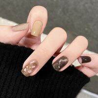 [COD] coffee smudged fragments nail pieces autumn and winter warm colors show white all-match manicure patch shell fake stickers