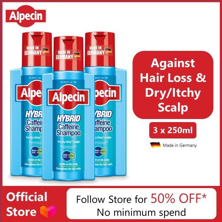 3Pack Alpecin Hybrid Caffeine Shampoo (250 Ml) For Sensitive/Itchy